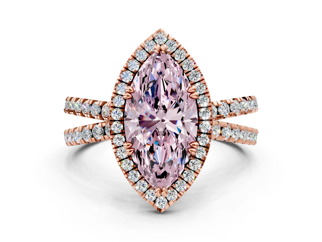 Rose gold Fancy Pink Marquise  Halo Split Shank Diamond Ring with Pavé Setting