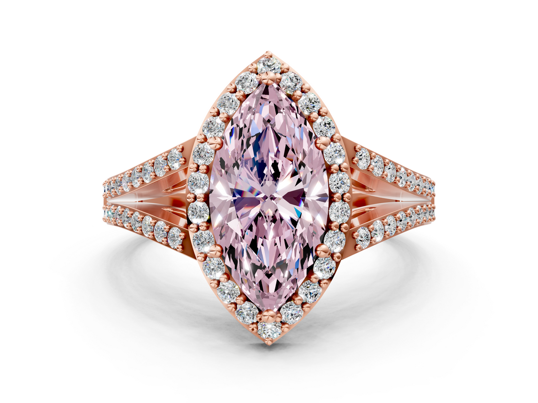 Rose gold Fancy Pink Marquise  Halo Split Shank Diamond Ring with Prong Setting_20