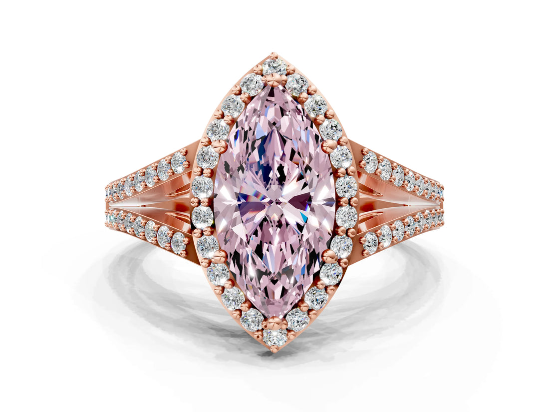 Rose gold Fancy Pink Marquise  Halo Split Shank Pave Diamond Ring with Four-Prong Setting_49