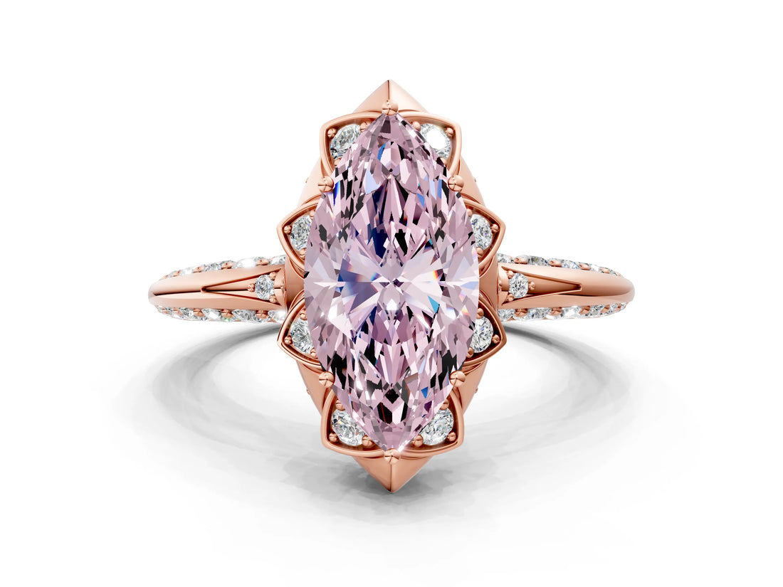 Rose gold Fancy Pink Marquise  Halo Split Shank Pave Diamond Ring with Petal Prong Setting_15