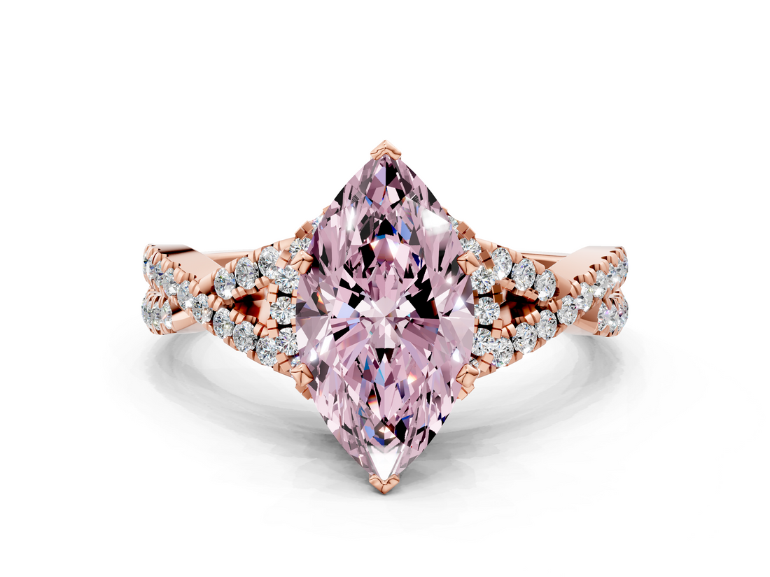 Rose gold Fancy Pink Marquise  Halo Twist Band Solitaire Prong Setting Ring_79