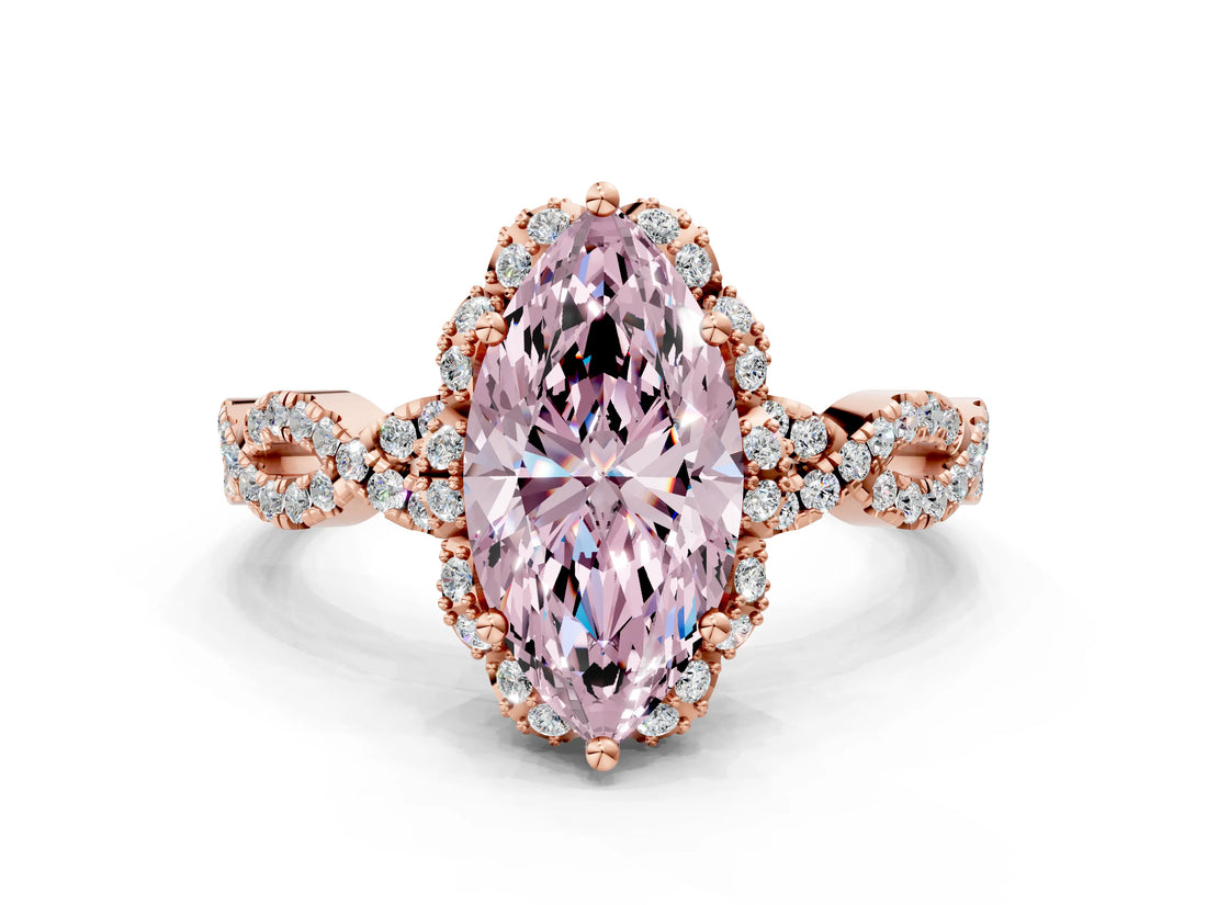 Rose gold Fancy Pink Marquise  Halo Twist Band Solitaire Ring with Six-Prong Setting_32