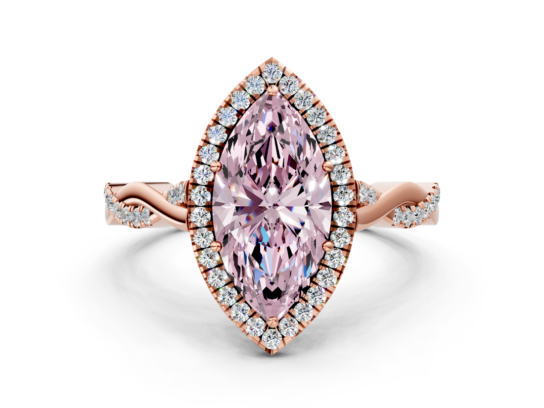 Rose gold Fancy Pink Marquise  Halo Twist Band Solitaire Ring_20