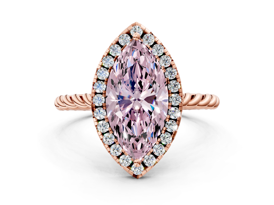 Rose gold Fancy Pink Marquise  Halo Twisted Band Four-Prong Diamond Ring_19
