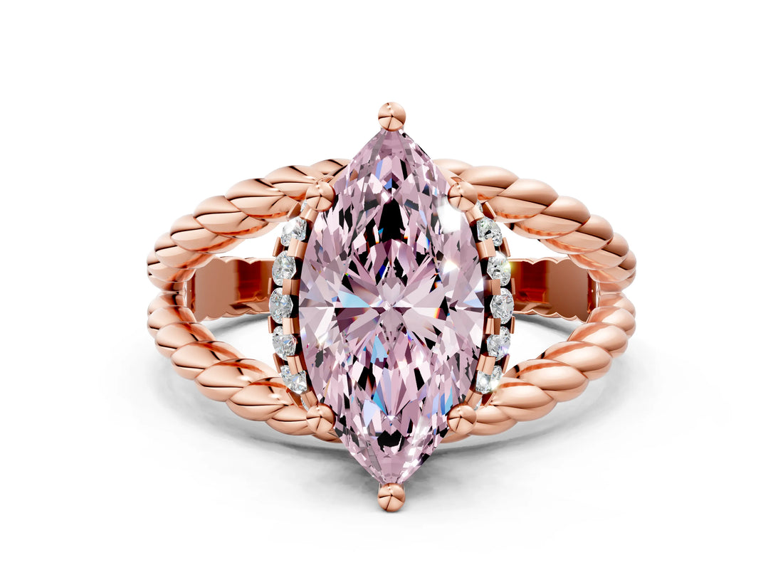 Rose gold Fancy Pink Marquise  Halo Twisted Band Four-Prong Ring_44