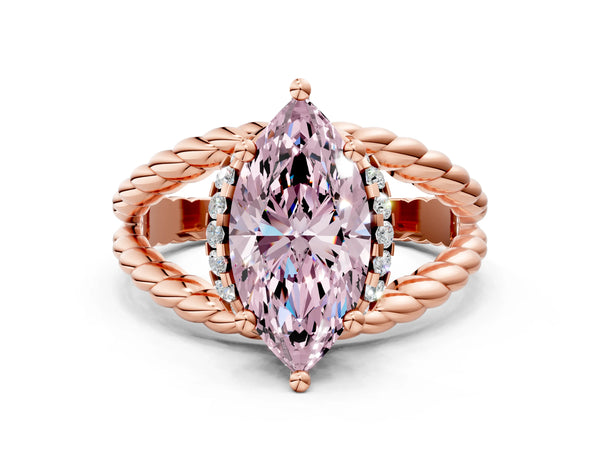 Rose gold Fancy Pink Marquise  Halo Twisted Band Four-Prong Ring