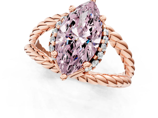 Rose gold Fancy Pink Marquise  Halo Twisted Band Four-Prong Ring