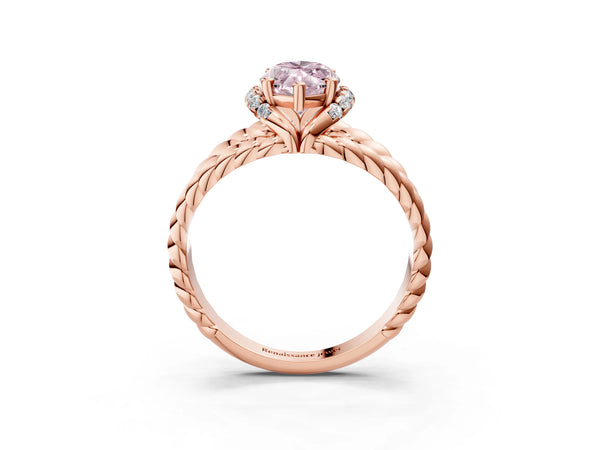 Rose gold Fancy Pink Marquise  Halo Twisted Band Four-Prong Ring