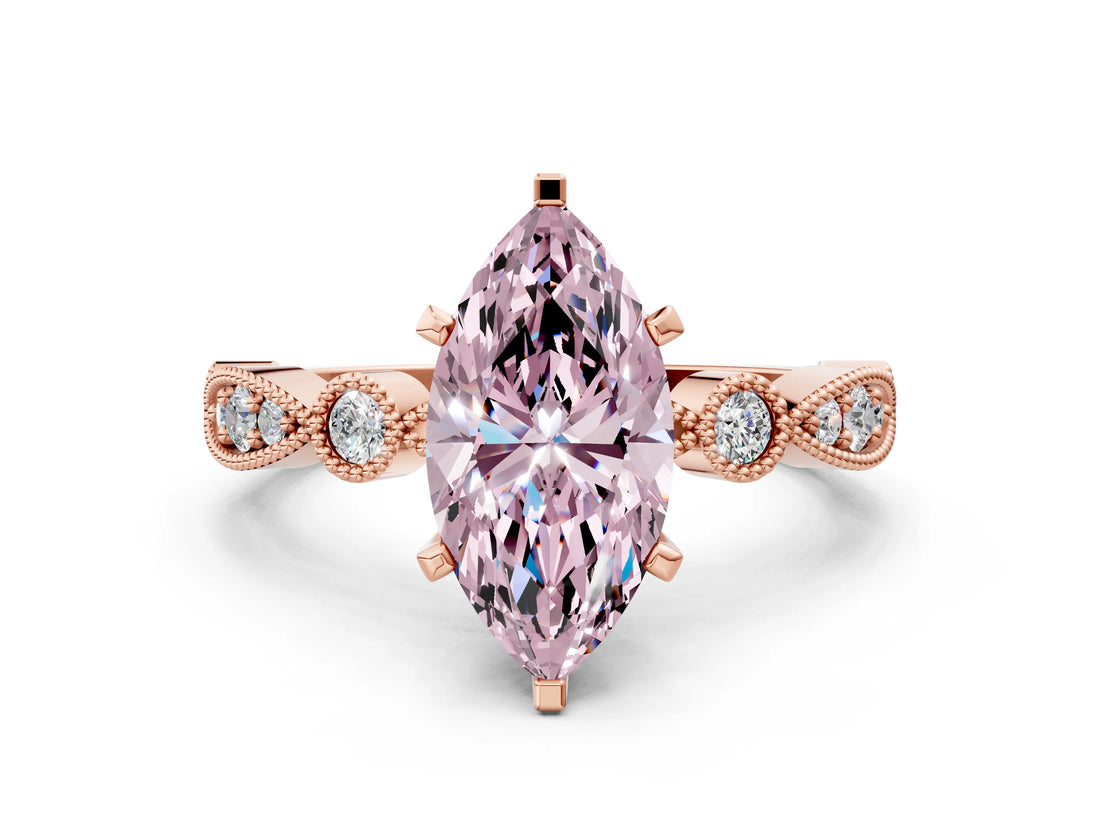 Rose gold Fancy Pink Marquise  Milgrain Bezel Diamond Engagement Ring with Solitaire Prong Setting_163
