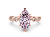 Rose gold Fancy Pink Marquise  Milgrain Bezel Diamond Engagement Ring with Solitaire Prong Setting_163