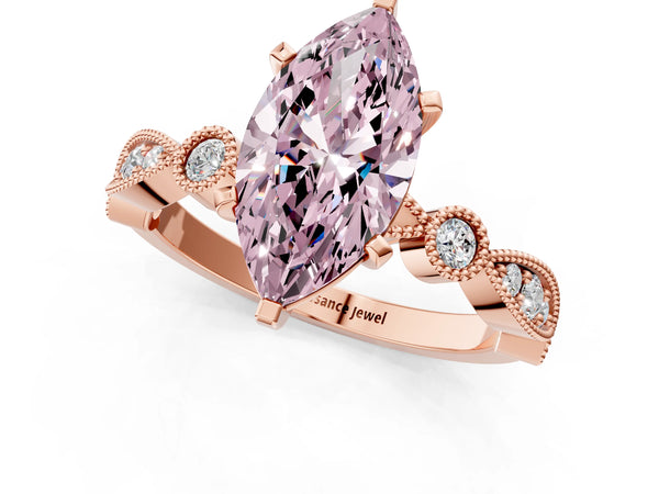 Rose Gold Marquise Milgrain Bezel Engagement Ring Setting for Fancy Pink Center