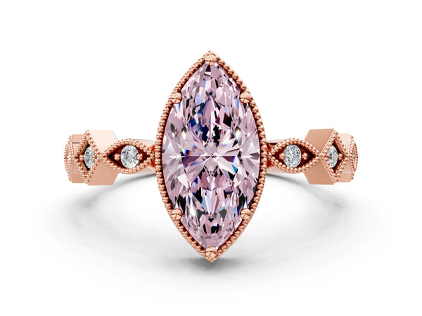 Rose gold Fancy Pink Marquise  Milgrain Marquise Diamond Twist Band Ring