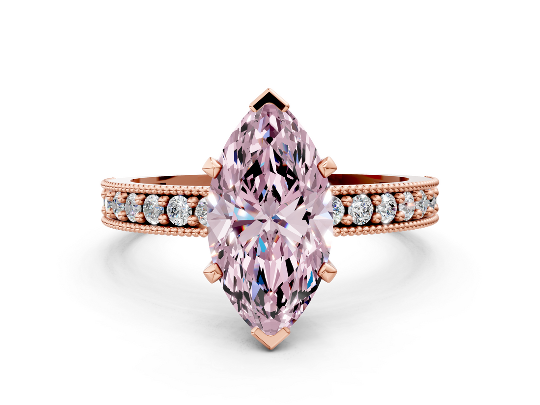 Rose gold Fancy Pink Marquise  Milgrain Pave Diamond Engagement Ring with Four-Prong Setting_155