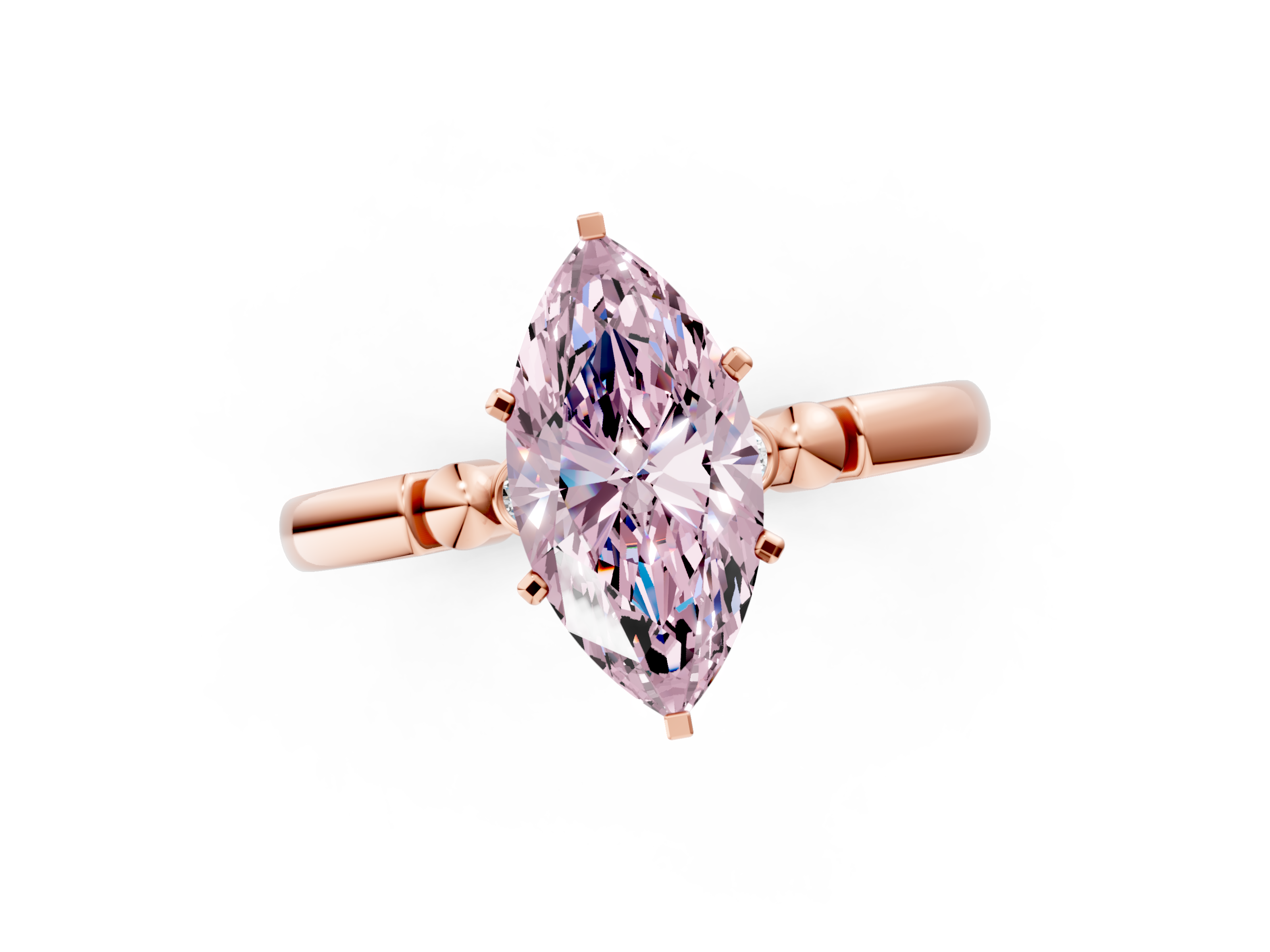 Rose gold Fancy Pink Marquise  Solitaire Beaded Band with Four-Prong Setting_24