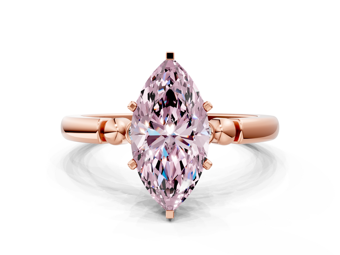Rose gold Fancy Pink Marquise  Solitaire Beaded Band with Four-Prong Setting_64