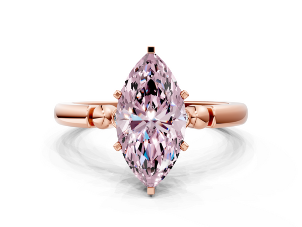 Rose gold Fancy Pink Marquise  Solitaire Beaded Band with Four-Prong Setting