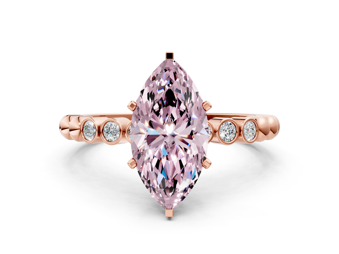 Rose gold Fancy Pink Marquise  Solitaire Bezel Accent Diamond Engagement Ring with Beaded Band and Four-Prong Setting_41