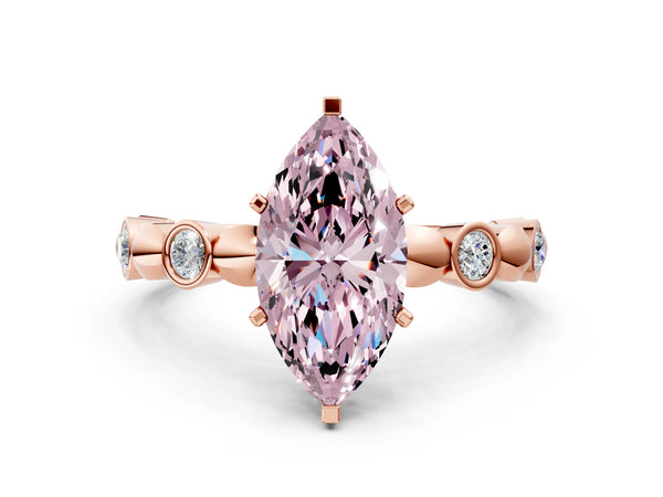 Rose gold Fancy Pink Marquise  Solitaire Bezel-Set Diamond Ring with Beaded Band and Four-Prong Setting
