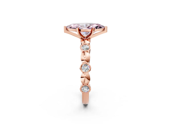 Rose gold Fancy Pink Marquise  Solitaire Bezel-Set Diamond Ring with Beaded Band and Four-Prong Setting