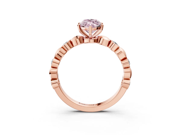 Rose gold Fancy Pink Marquise  Solitaire Bezel-Set Diamond Ring with Beaded Band and Four-Prong Setting