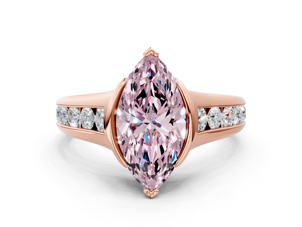 Rose gold Fancy Pink Marquise  Solitaire Bezel-Set Diamond Ring with Channel-Set Band