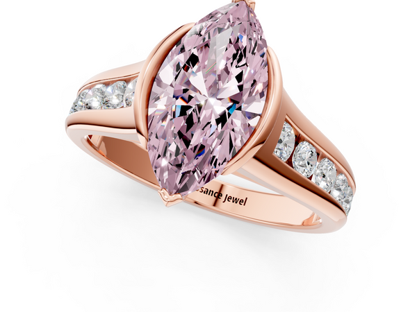 Rose gold Fancy Pink Marquise  Solitaire Bezel-Set Diamond Ring with Channel-Set Band