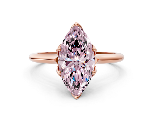 Rose gold Fancy Pink Marquise  Solitaire Cathedral Diamond Ring with Six-Prong Setting