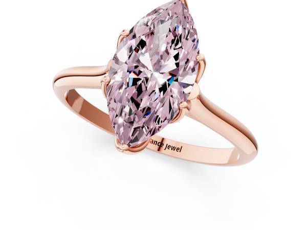Rose gold Fancy Pink Marquise  Solitaire Cathedral Diamond Ring with Six-Prong Setting
