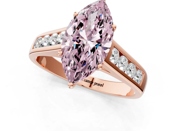 Rose gold Fancy Pink Marquise  Solitaire Channel-Set Diamond Engagement Ring with Four-Prong Setting