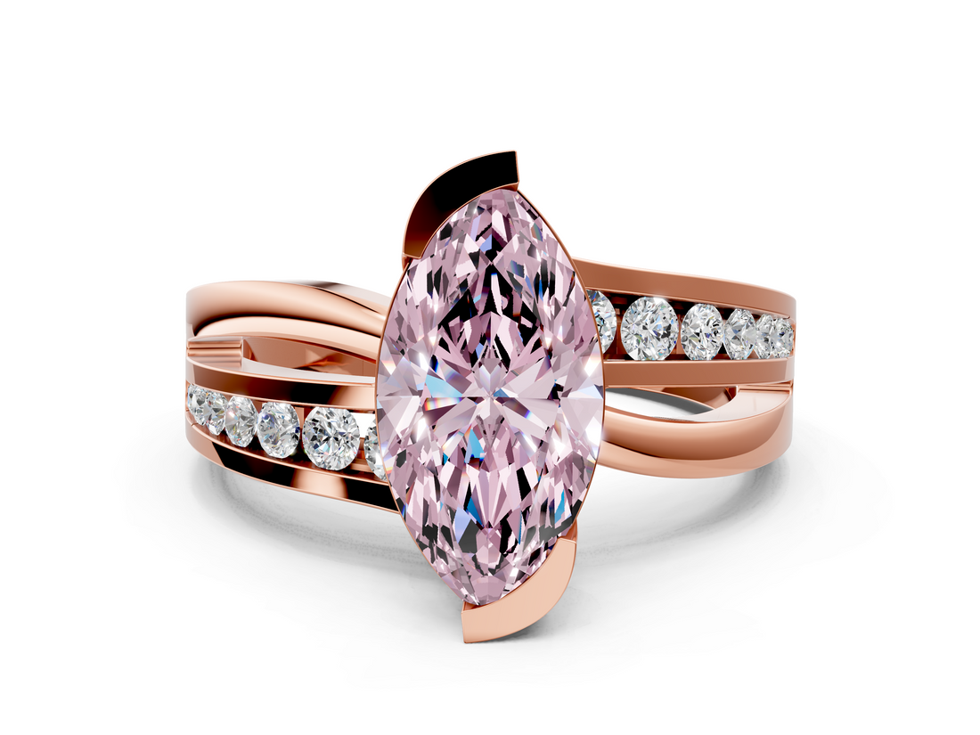 Rose gold Fancy Pink Marquise  Solitaire Channel-Set Split Shank Ring with Tension Prong Setting_3