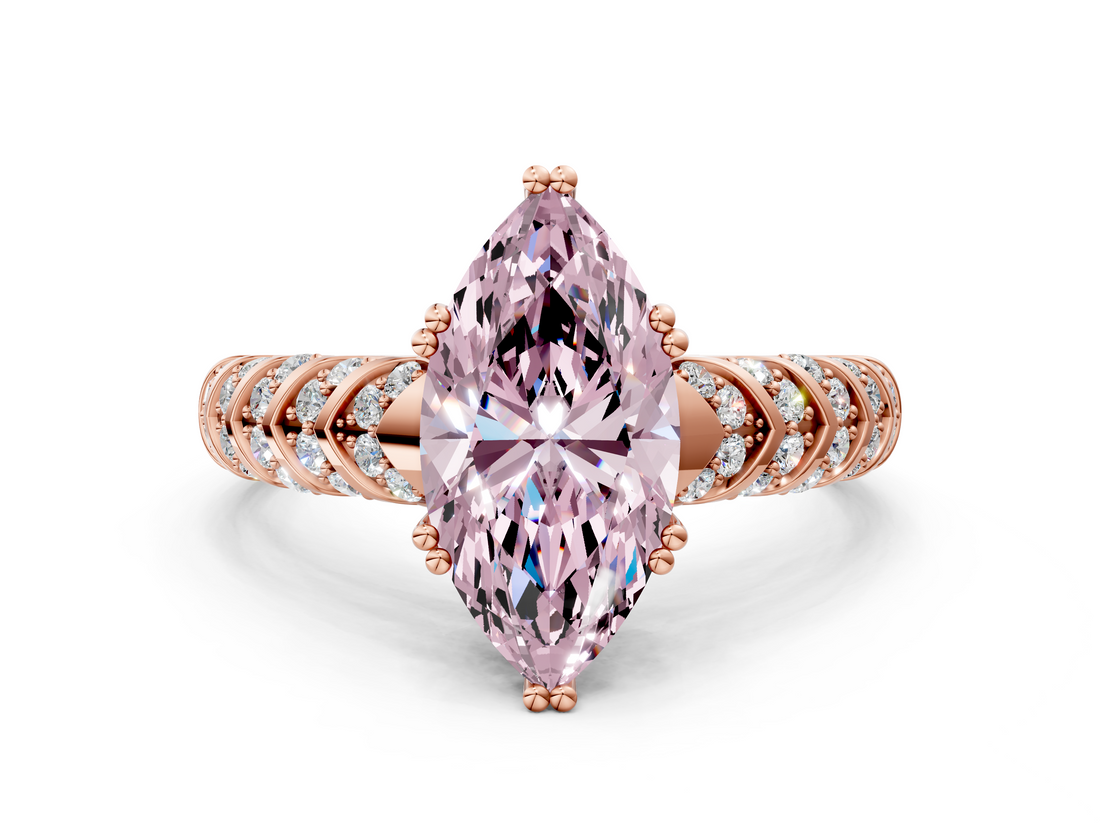 Rose gold Fancy Pink Marquise  Solitaire Chevron Pave Diamond Engagement Ring with Six-Prong Setting_3