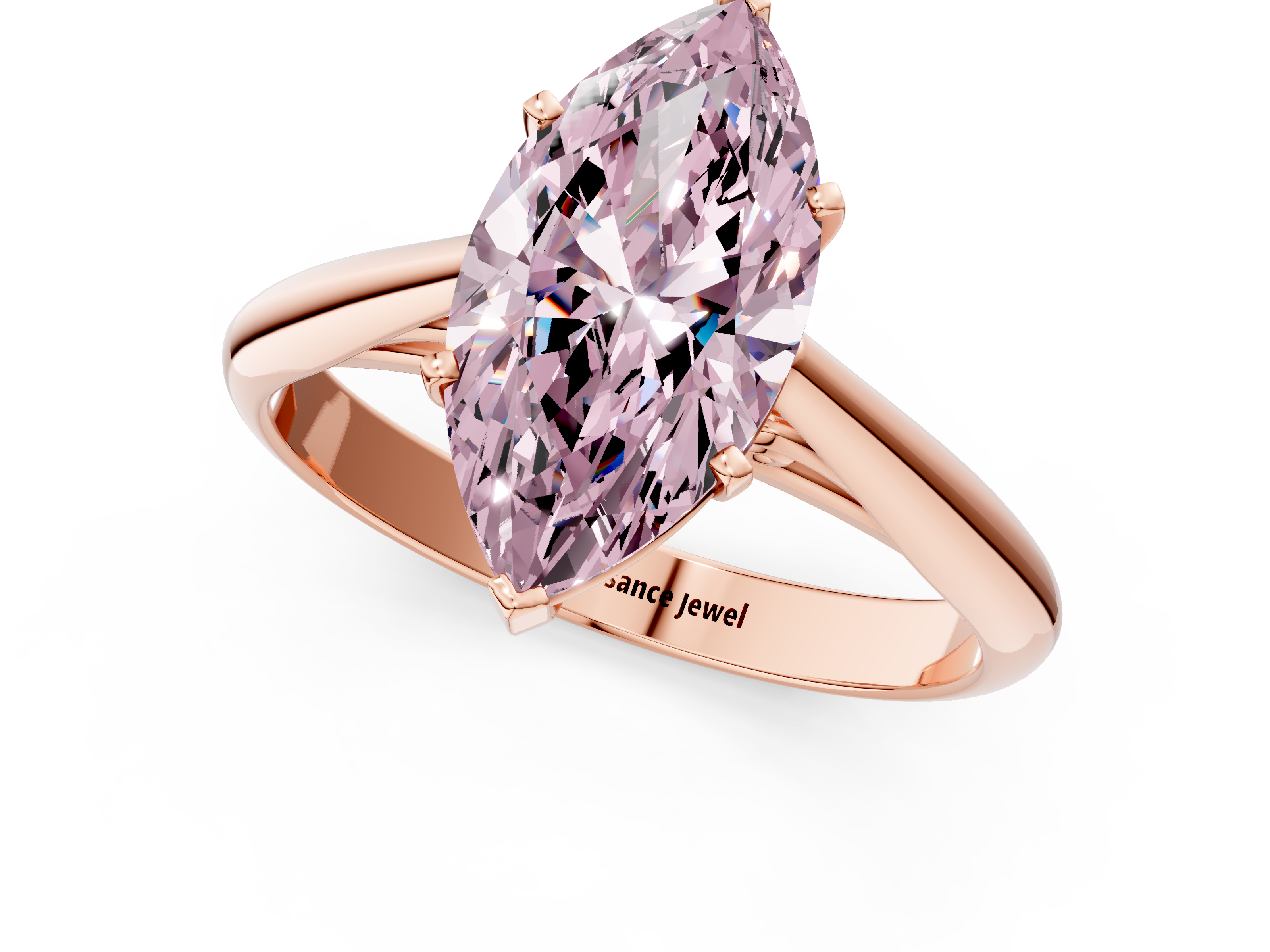 Rose gold Fancy Pink Marquise  Solitaire Diamond Engagement Ring with Cathedral Setting and Four-Prong Mount on a Classic Band_78