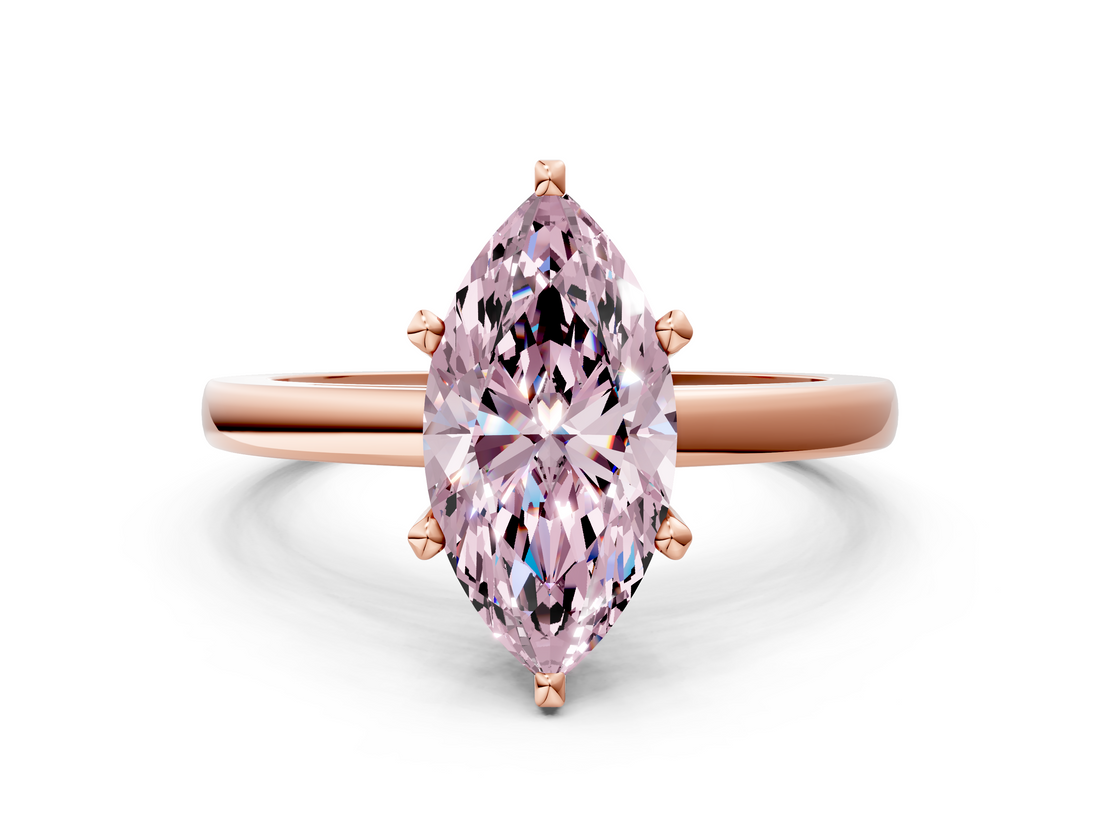Rose gold Fancy Pink Marquise  Solitaire Diamond Engagement Ring with Four-Prong Setting on a Classic Band_3