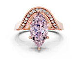 Rose gold Fancy Pink Marquise  Solitaire Diamond Engagement Ring with Pave Band and Four-Prong Setting