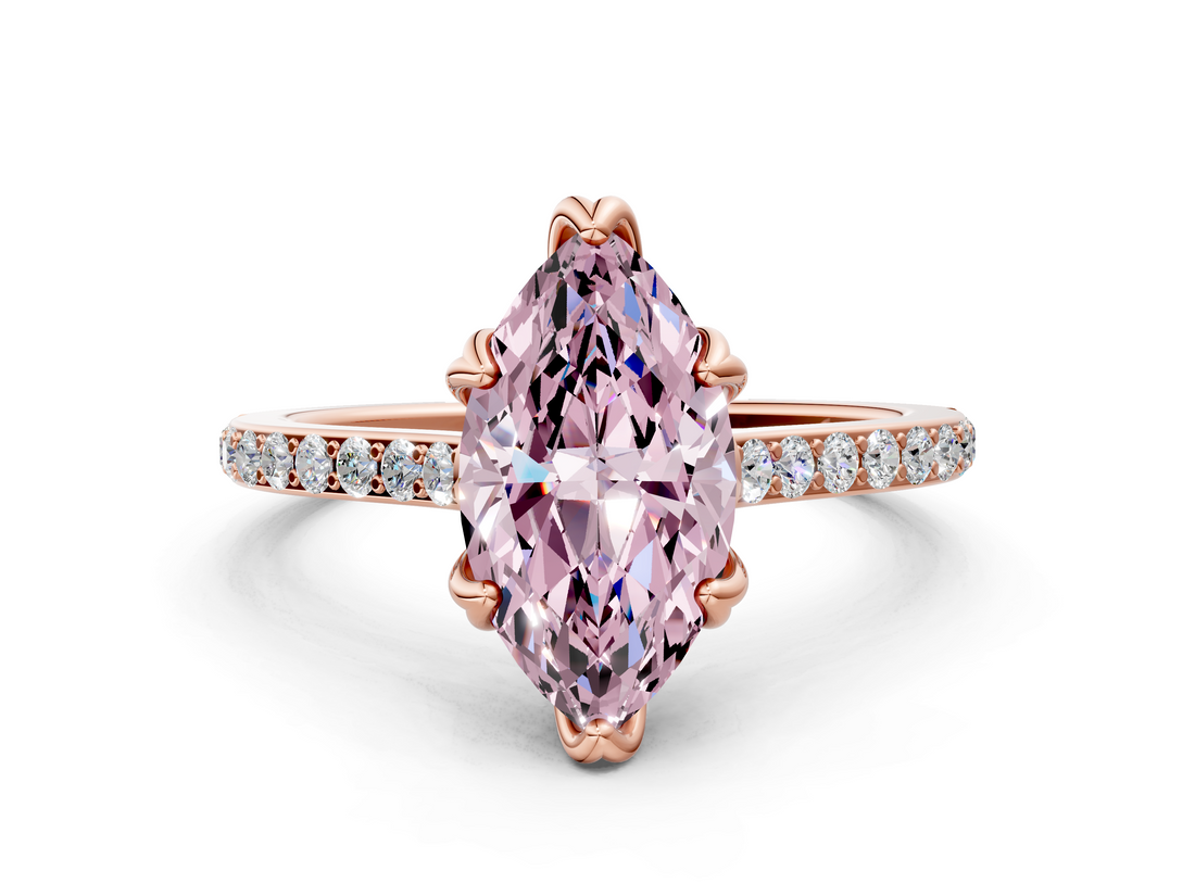 Rose gold Fancy Pink Marquise  Solitaire Diamond Engagement Ring with Pave Band and Six-Prong Setting_20