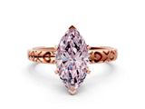 Rose gold Fancy Pink Marquise  Solitaire Diamond Engagement Ring with XO Engraved Band and Four-Prong Setting 1