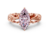 Rose gold Fancy Pink Marquise  Solitaire Diamond Leaf Vine Band with Prong Setting_47