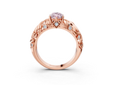 Rose gold Fancy Pink Marquise  Solitaire Diamond Leaf Vine Band with Prong Setting_50