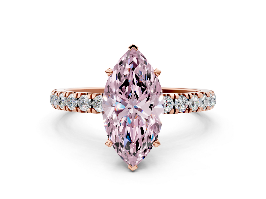 Rose gold Fancy Pink Marquise  Solitaire Diamond Pavé Band with Four-Prong Setting_28
