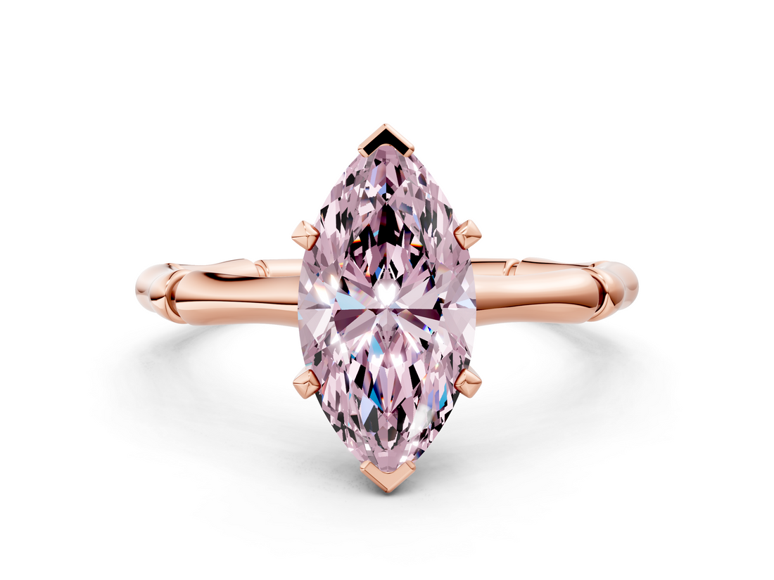 Rose gold Fancy Pink Marquise  Solitaire Diamond Ring with Bamboo Band and Four-Prong Setting_56