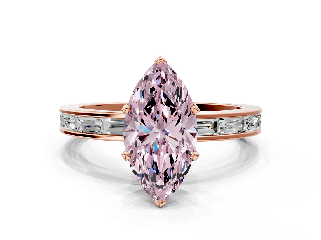 Rose gold Fancy Pink Marquise  Solitaire Diamond Ring with Channel-Set Baguette Band and Four-Prong Setting_85