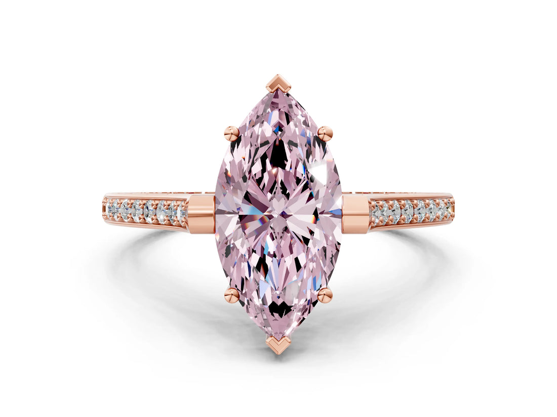 Rose gold Fancy Pink Marquise  Solitaire Diamond Ring with Channel Set Band and Bezel Prong Setting_56