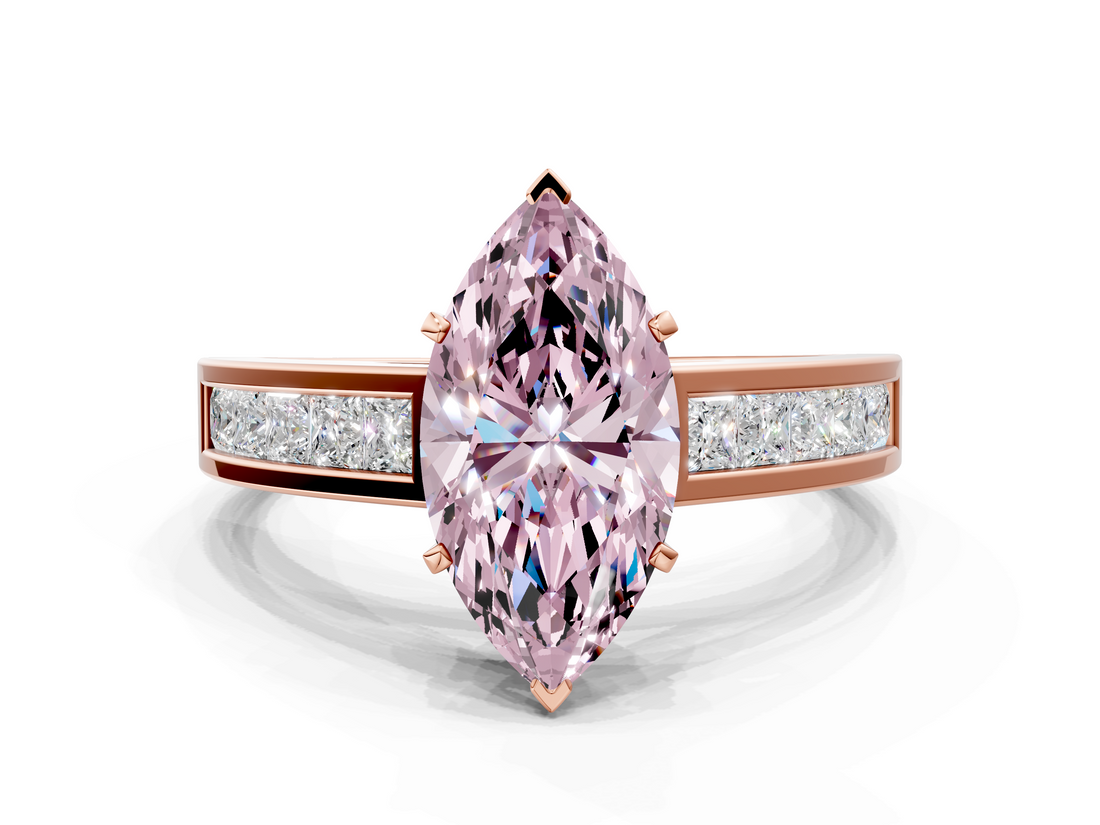 Rose gold Fancy Pink Marquise  Solitaire Diamond Ring with Channel-Set Band and Four-Prong Setting_3