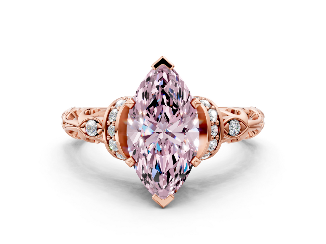 Rose gold Fancy Pink Marquise  Solitaire Diamond Ring with Filigree Band and Four-Prong Setting_42