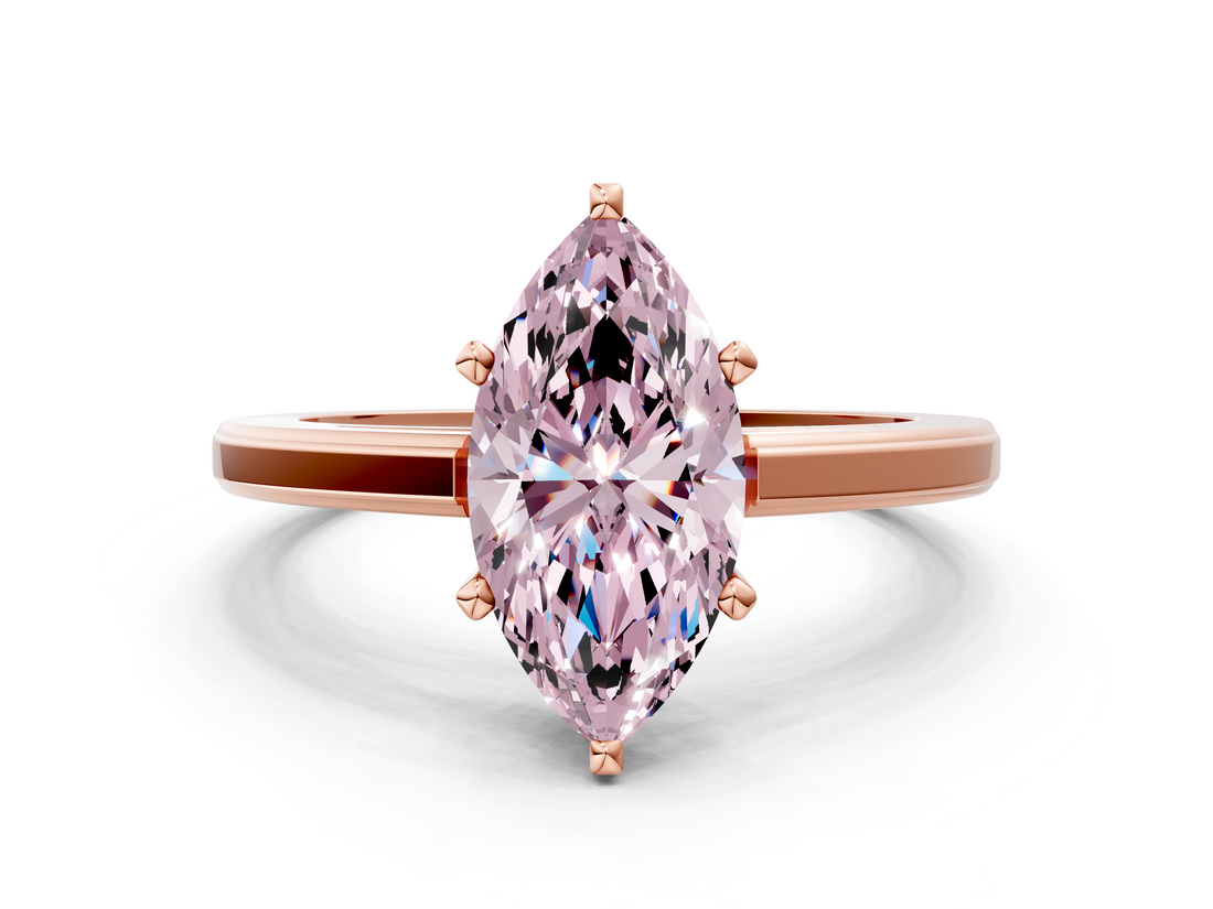Rose gold Fancy Pink Marquise  Solitaire Diamond Ring with Four-Prong Setting and Classic Band_3