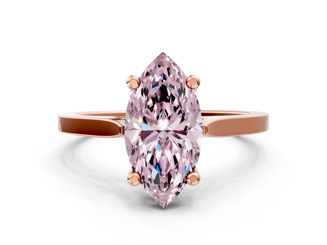 Rose gold Fancy Pink Marquise  Solitaire Diamond Ring with Four-Prong Setting and Tapered Band 1