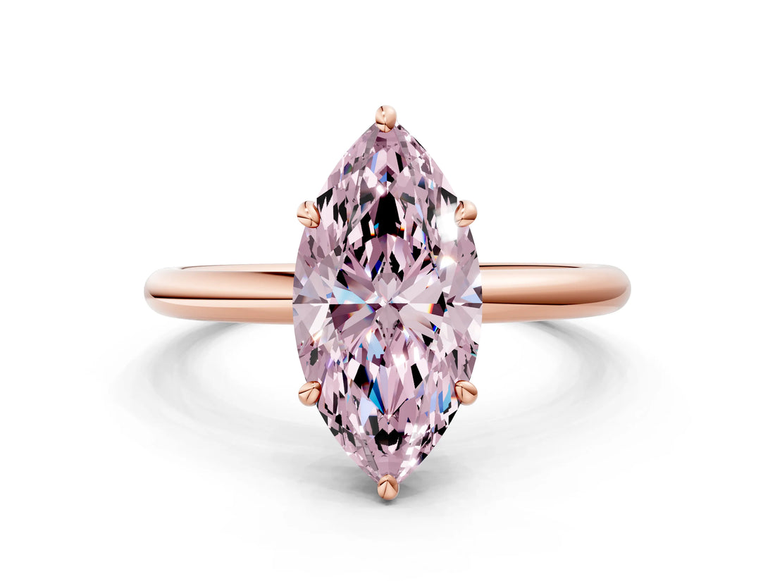 Rose gold Fancy Pink Marquise  Solitaire Diamond Ring with Four-Prong Setting on a Plain Band_20