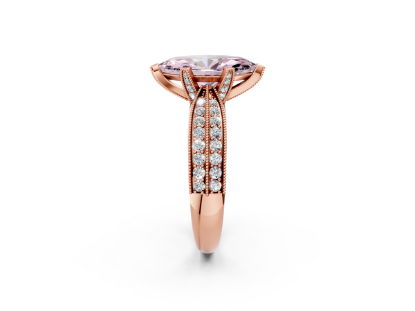 Rose gold Fancy Pink Marquise  Solitaire Diamond Ring with Milgrain Pavé Band and Four-Prong Setting