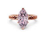 Rose gold Fancy Pink Marquise  Solitaire Diamond Ring with Milgrain and Black Enamel X Pattern Band_97