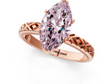 Rose gold Fancy Pink Marquise  Solitaire Diamond Ring with Milgrain and Black Enamel X Pattern Band_98